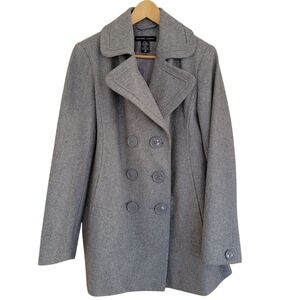New York & Company Pea Coat Womens Size 10 Gray Double Breasted Wool Blend Lined